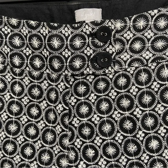 il Gilet / Black & White Embroidered Linen Blend Bermuda Shorts Size 10 - Picture 3 of 9